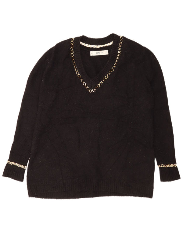 Zara Womens Oversized V-hals sweater UK 10 Small Black Acryl
