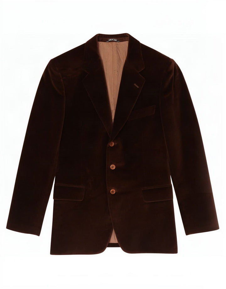 Maestrami Herre 3 Button Velvet Blazer Jacket IT 50 Stor Brun Bomuld