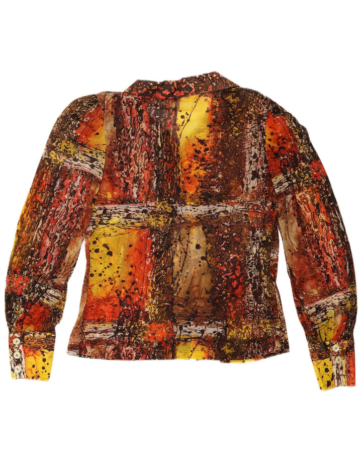 Vintage kvinders abstrakt mønster skjorte bluse UK 12 Medium Multicolored