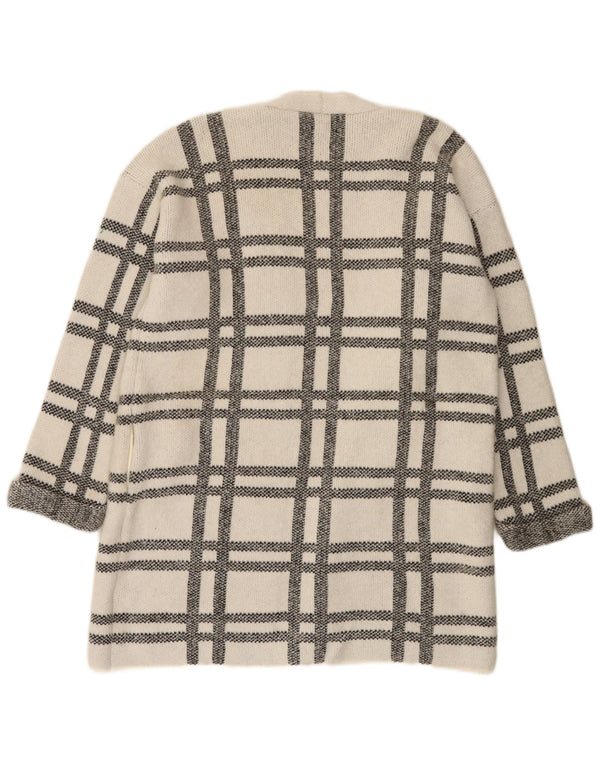 Marks & Spencer Dame Longline Cardigan Sweater UK 16 Large White Check