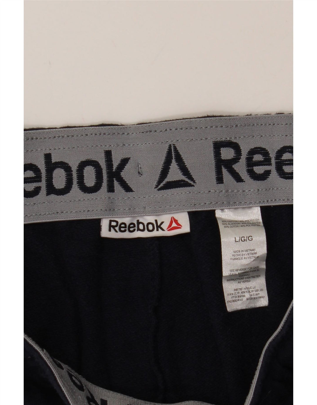 REEBOK Mens Graphic Tracksuit Trousers Large Navy Blue Cotton Vintage Reebok and Second-Hand Reebok from Messina Hembry 