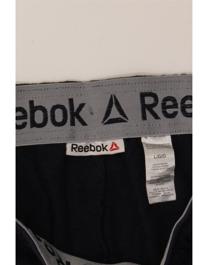 REEBOK Mens Graphic Tracksuit Trousers Large Navy Blue Cotton Vintage Reebok and Second-Hand Reebok from Messina Hembry 