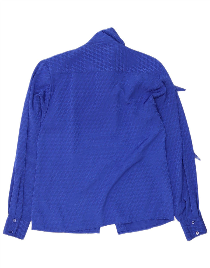 Evan Picone Womens Front Tie Shirt Bluse US 4 Small Blue Houndstooth