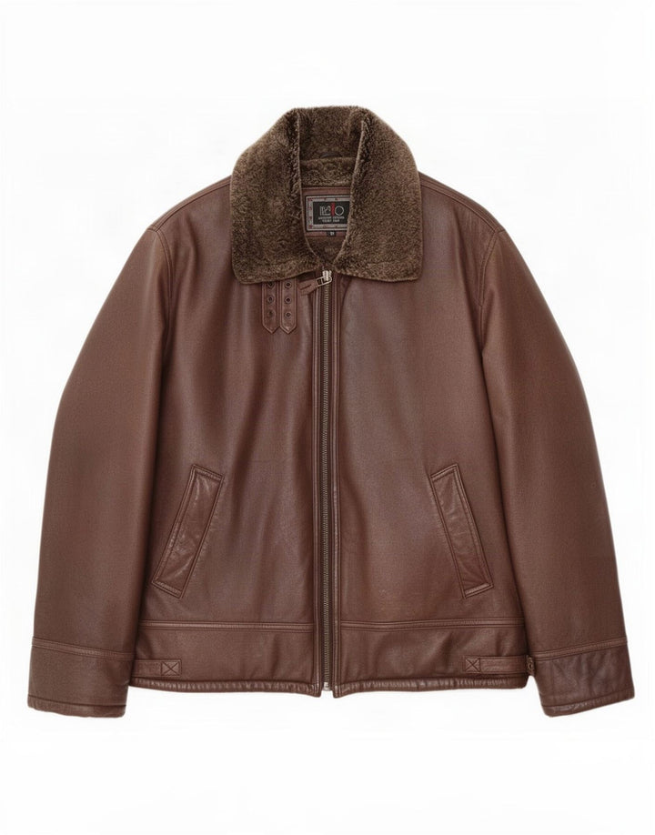 Itallo Herre Shearling Jacket IT 50 Stor brunt læder