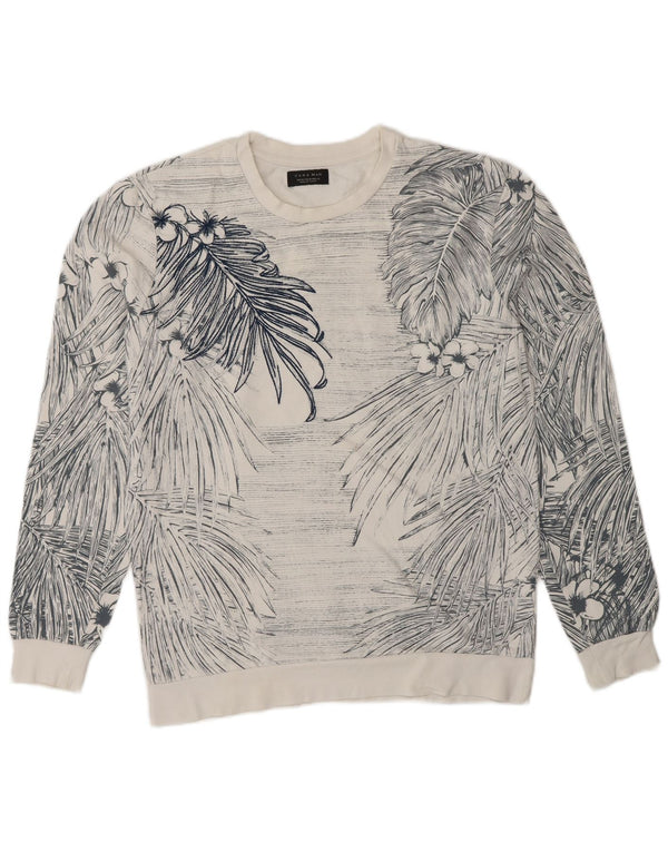 Zara Herre Sweatshirt Jumper Medium Hvid Blomsterbomuld
