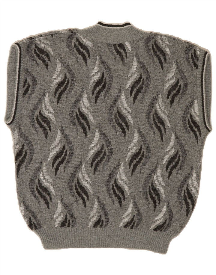 VINTAGE Womens Abstract Pattern V-Neck Jumper Sweater IT 46 Small Grey Vintage Vintage and Second-Hand Vintage from Messina Hembry 