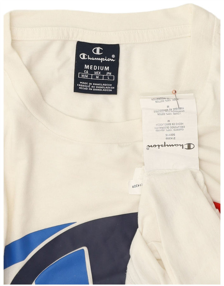 Champion Herre Grafisk T-Shirt Top Medium Hvid Bomuld