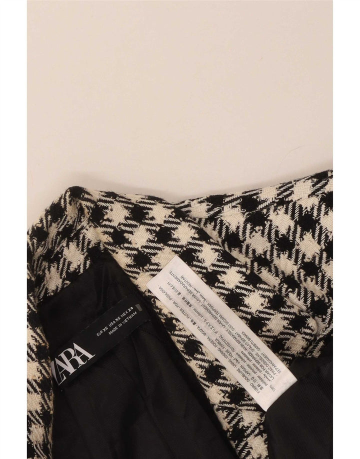 Zara Dame Dobbeltradet Blazer Jacket UK 6 XS Sort Gingham Polyester