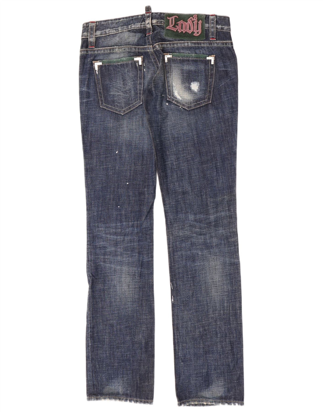 Dsquared2 Dame Super Low Straight Jeans IT 44 Medium W32 L35 Blå Plettet