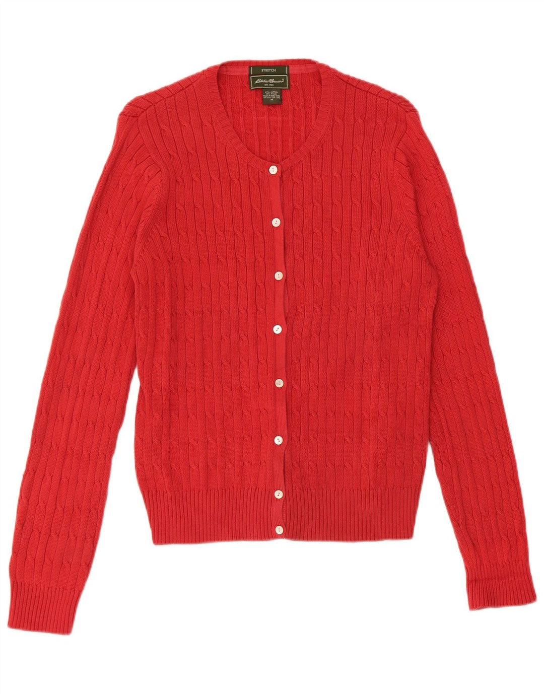Eddie Bauer Dame Stretch Cardigan Sweater UK 14 Medium Rød Bomuld
