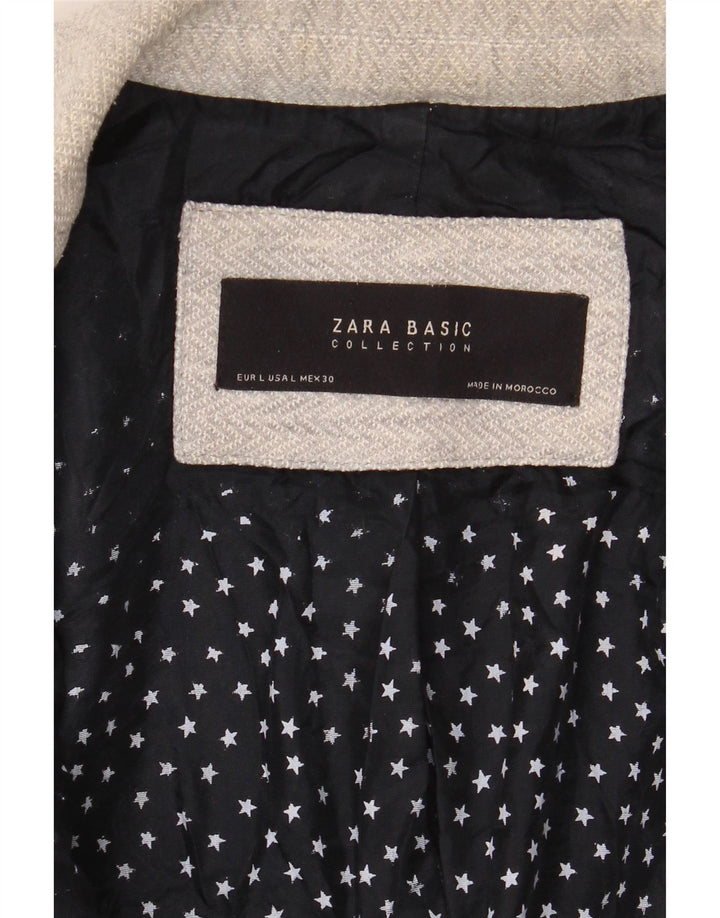 Zara Dame 1 Knap Blazer Jacket UK 16 Large Grey Herringbone