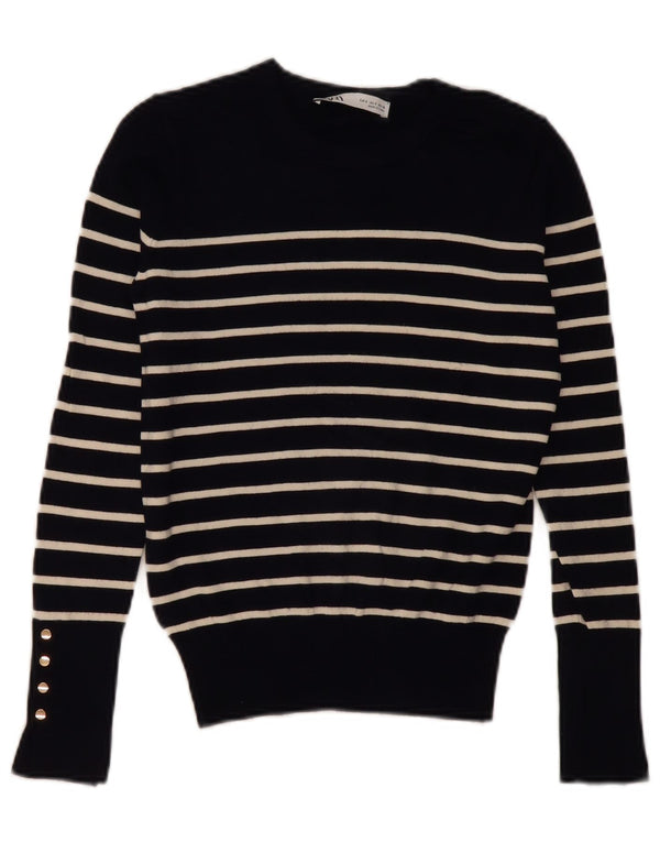 Zara Dame Jumper Sweater UK 10 Small Navy Blue Stribet