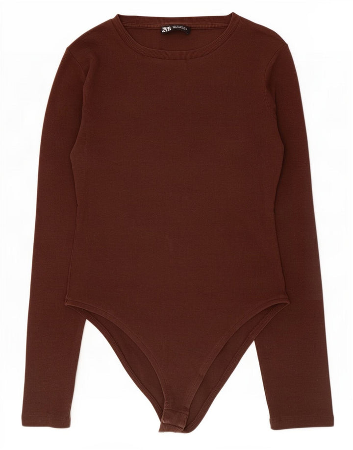 Zara Langærmet Bodysuit til kvinder UK 14 Stor Brun