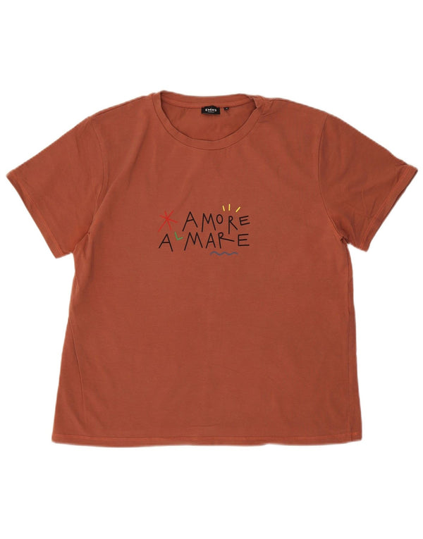 Emme Grafisk T-Shirt Top UK 14 Medium Brun Bomuld