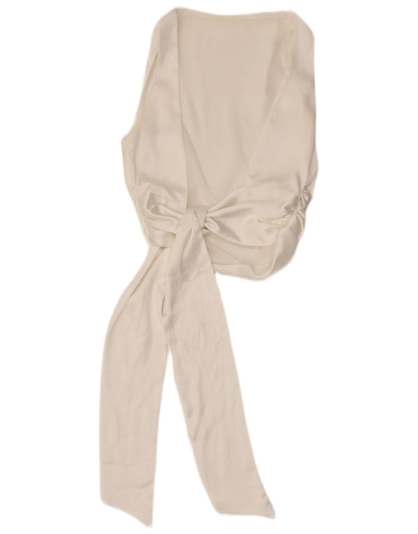 Zara Womens Sleeveless Front Tie Crop Top UK 8 Small Off White