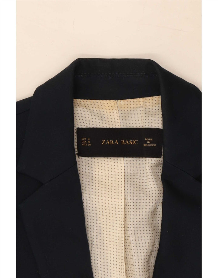 Zara Dame 1 Knap Blazer Jacket UK 12 Medium Navy Blue Bomuld