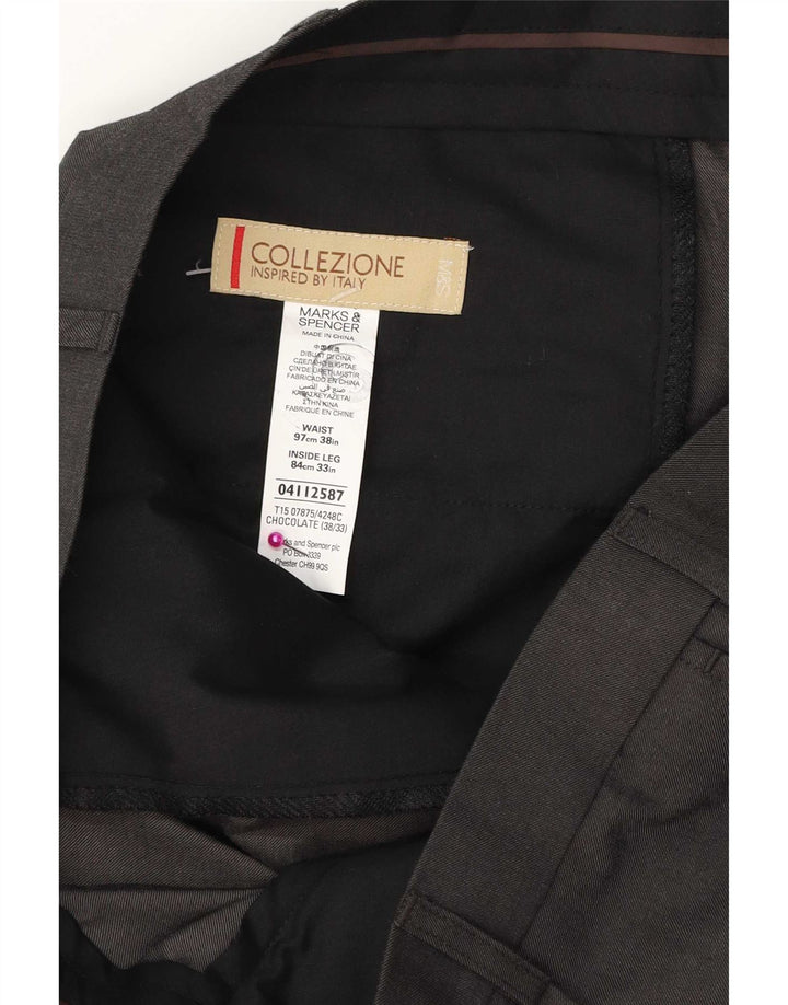 Marks & Spencer Straight Suit Bukser til mænd W38 L33 Brun polyester