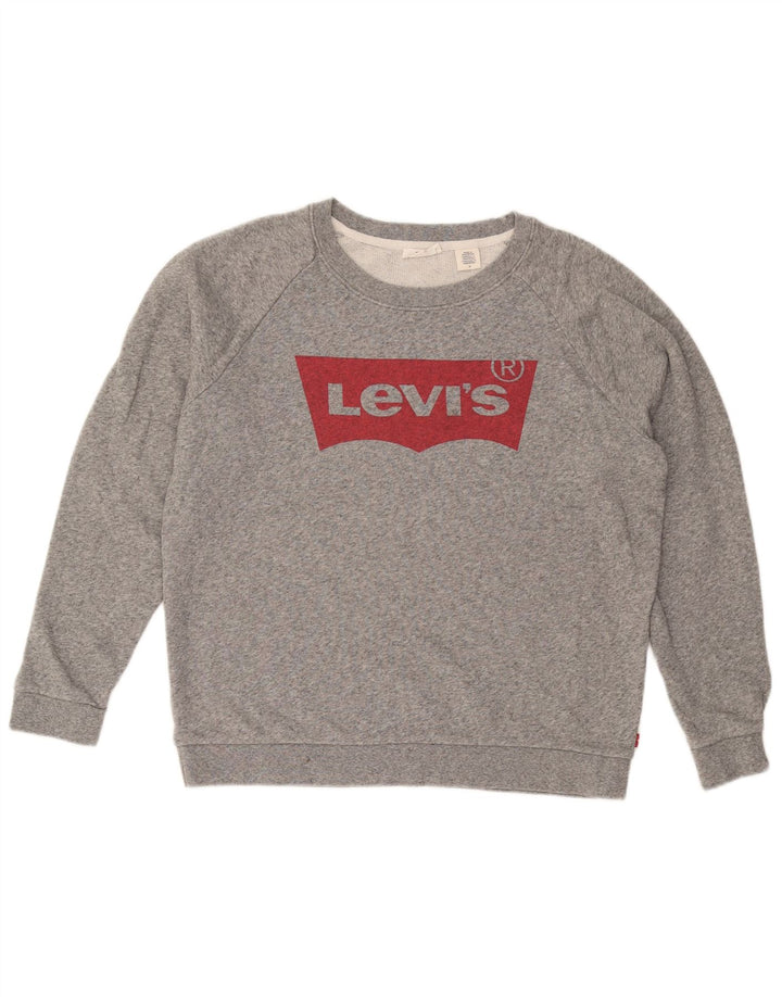 LEVI'S Grafisk Sweatshirt Jumper til kvinder UK 14 Medium Grey Flecked
