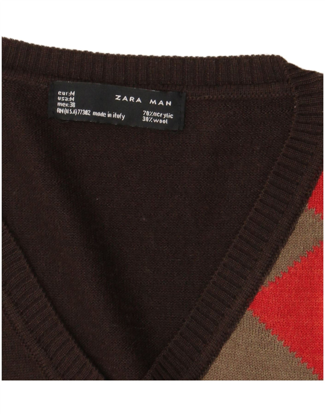 Zara Herre V-hals sweater Medium Brun Argyle/Diamond