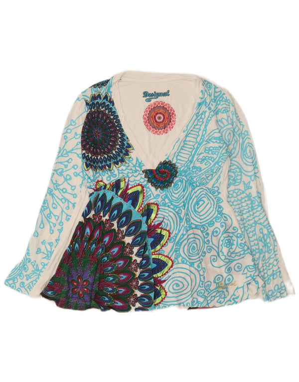 Desigual Dame Grafisk Top Langærmet UK 12 Medium White Floral Viscose