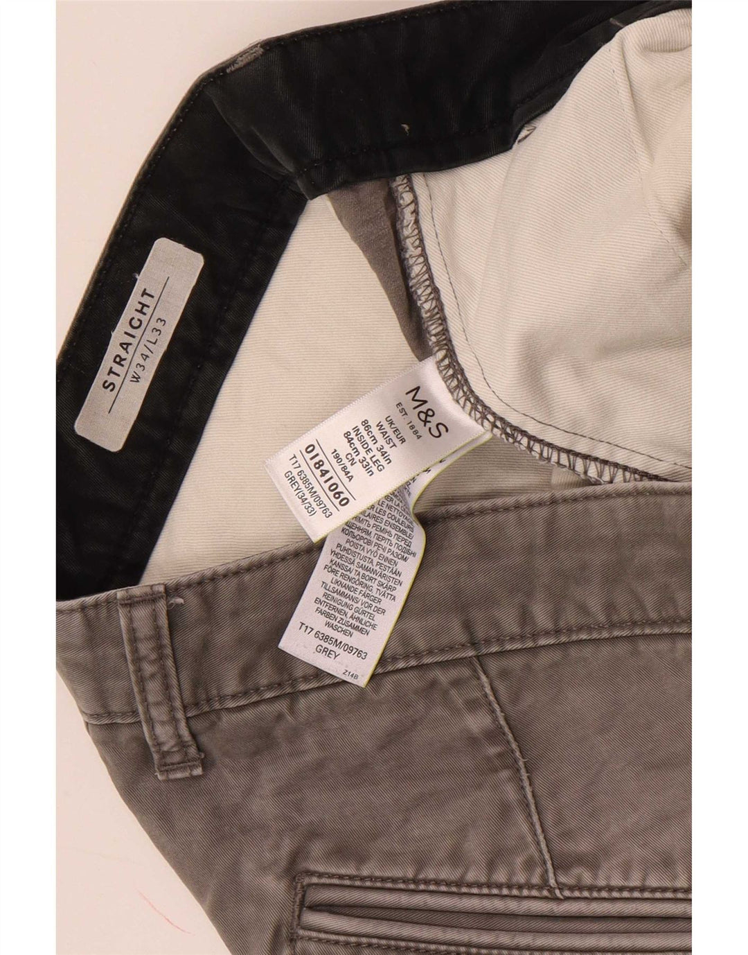 Marks & Spencer Straight Chino-bukser til mænd W34 L33 Grå bomuld