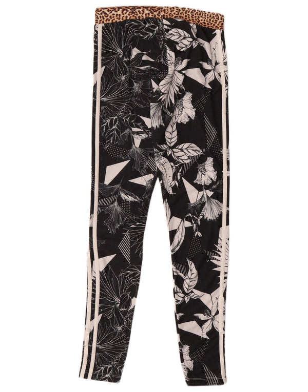 Adidas Womens Leggings UK 8 Small Black Floral Polyester Sports