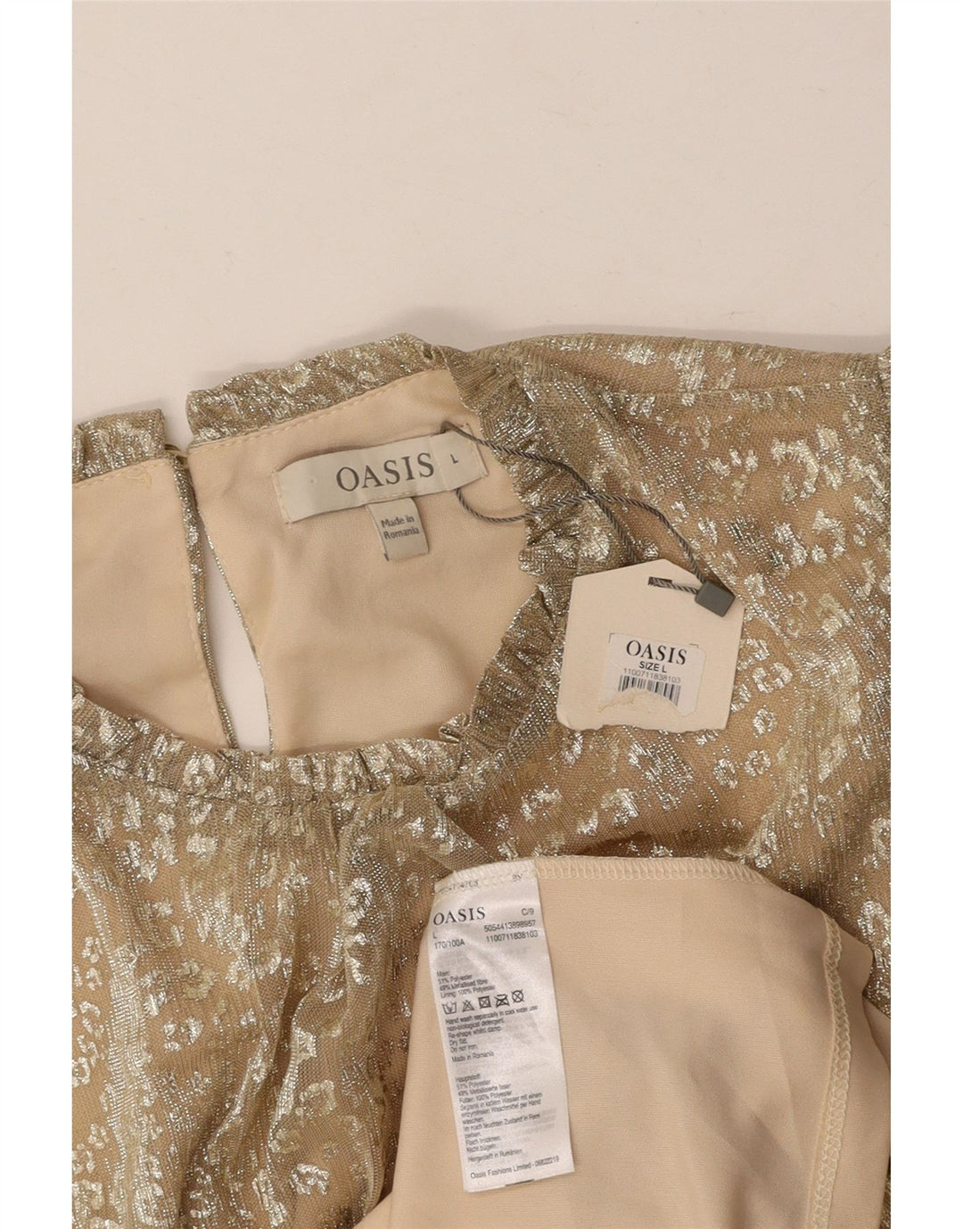 OASIS Dame ærmeløs bluse Top UK 14 Stort beige dyreprint