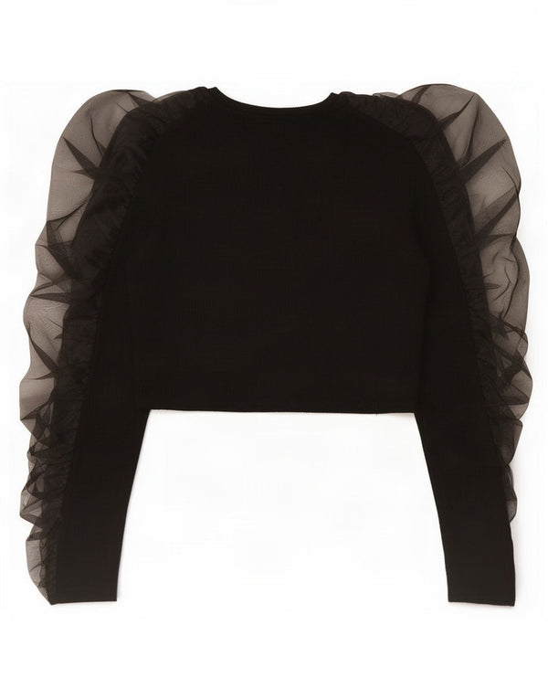 Zara Womens Crop Top Long Sleeve UK 8 Small Black Viscose