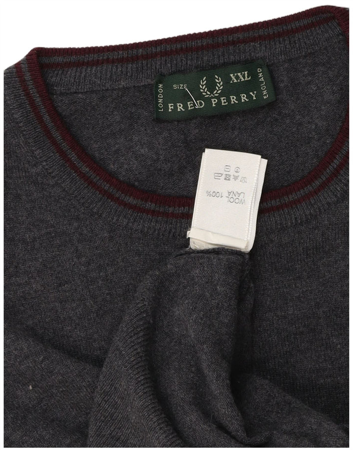 Fred Perry Herre trøjetrøje med rund hals 2XL grå uld
