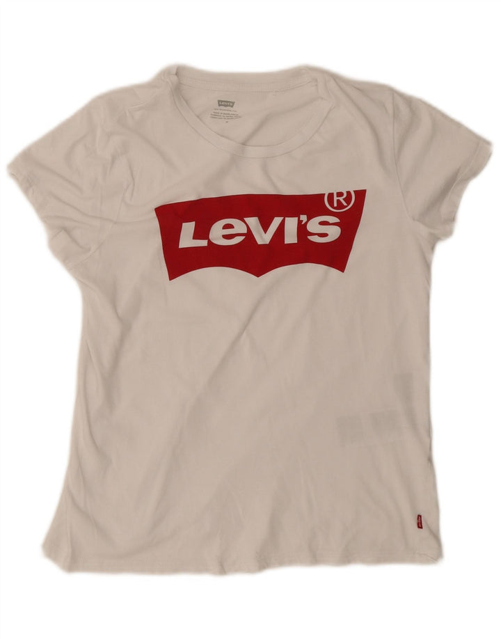 Levi's Grafisk T-shirt top til kvinder UK 12 Medium hvid bomuld