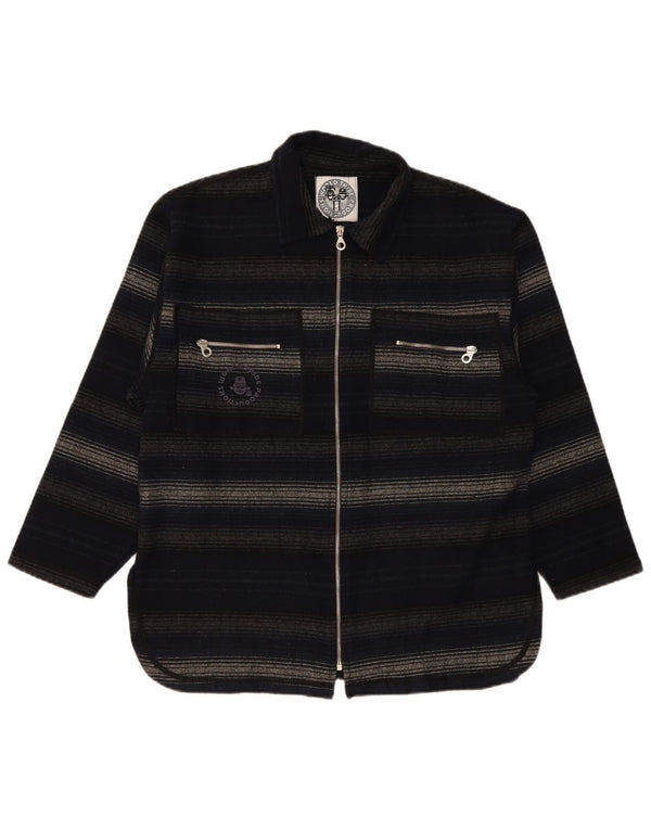 Vintage herre overshirt skjorte medium marineblå stribet akryl