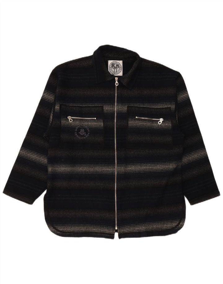 Vintage herre overshirt skjorte medium marineblå stribet akryl