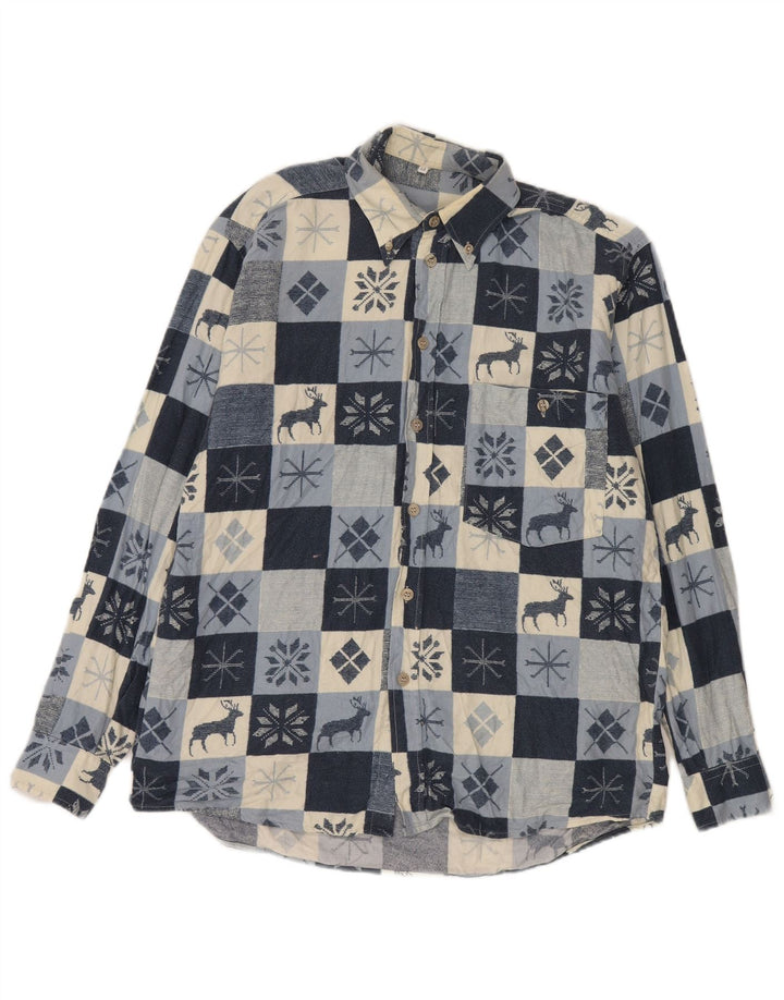 Vintage flannelskjorte til mænd Medium marineblå Fair Isle