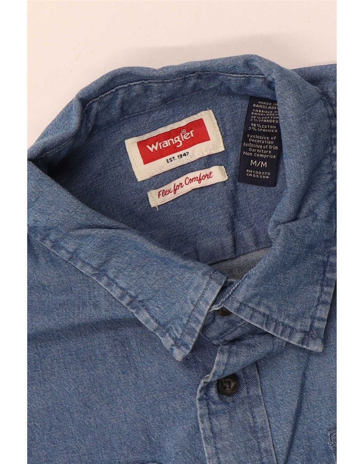 Wrangler kortærmet denimskjorte til mænd mellemblå bomuld