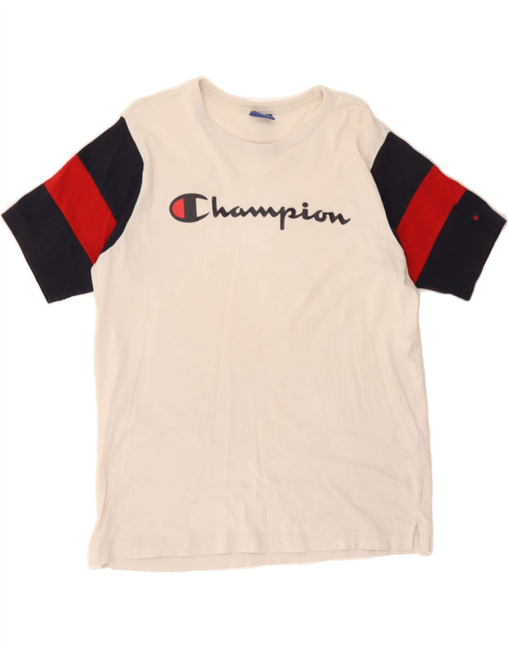 CHAMPION Mens Graphic T-Shirt Top XS White Colourblock Vintage Champion and Second-Hand Champion from Messina Hembry 