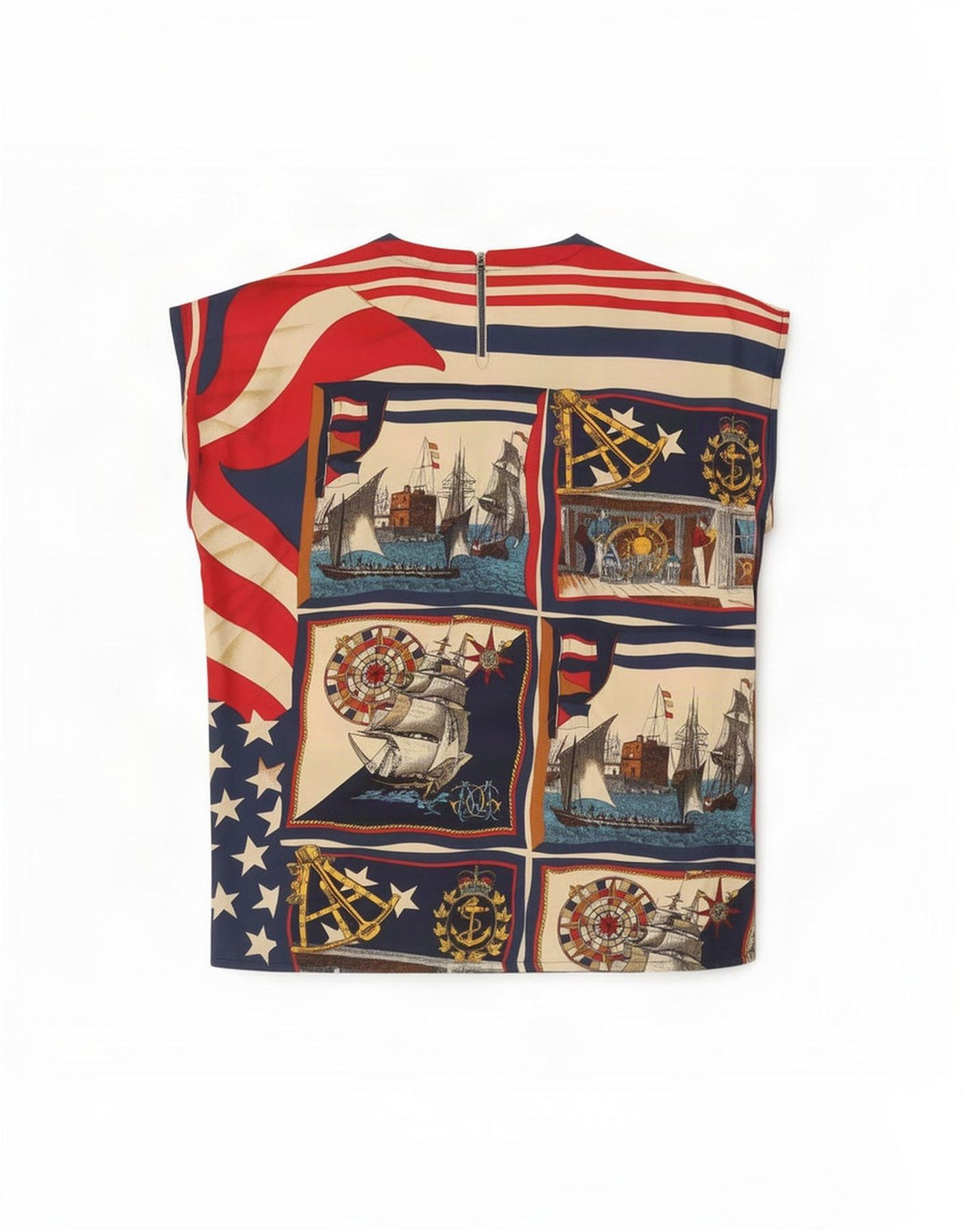 Vintage Damebluse Top UK 12 Medium Multicolored Nautical