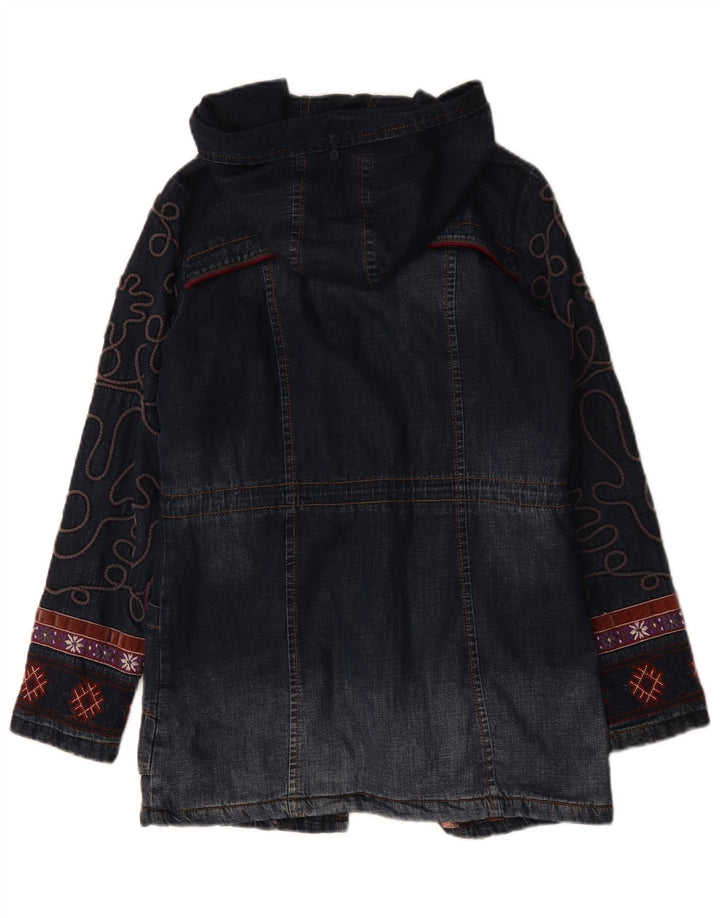 Desigual Dame Oversized grafisk denim frakke EU 36 Small Navy Blue Floral