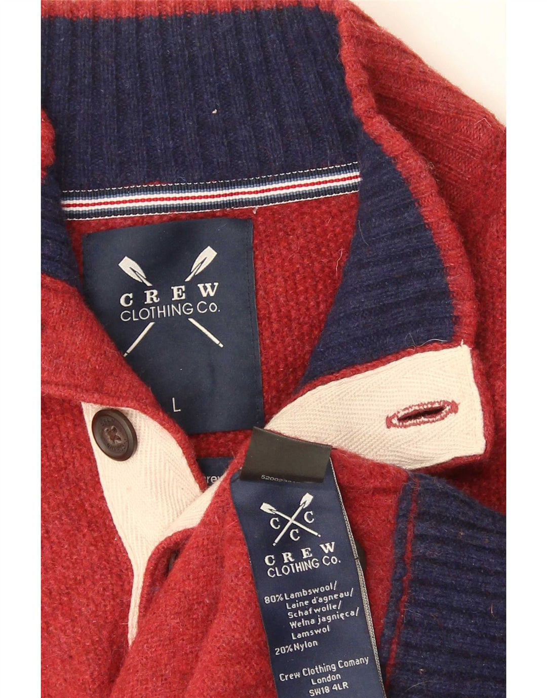 Besætningstøj Herre Button Neck Jumper Sweater Stor rød lammeuld