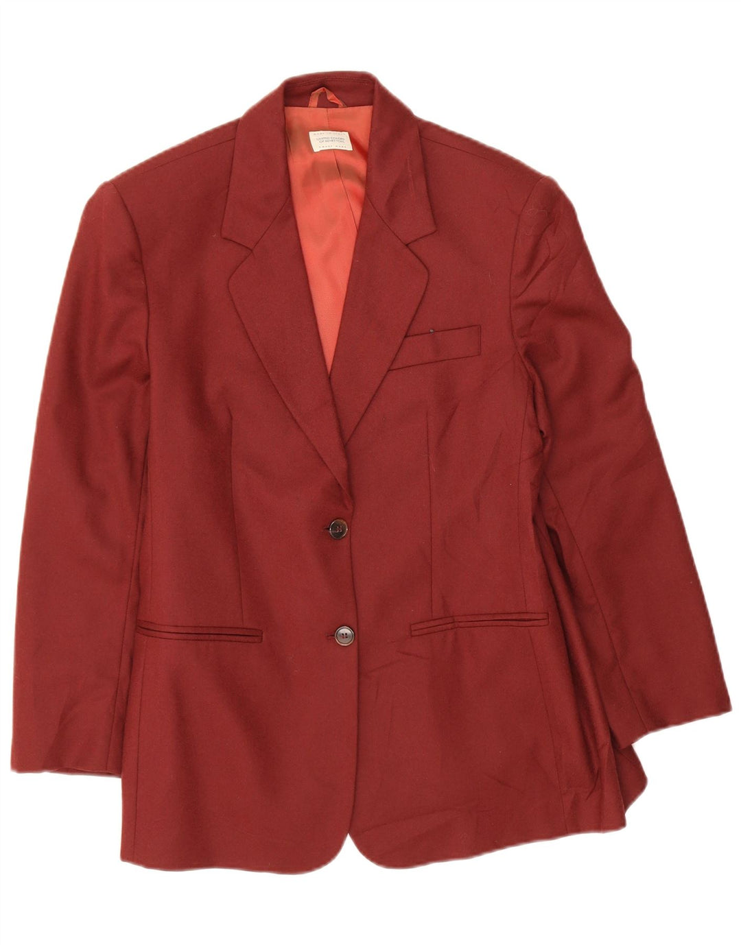 Benetton Dame Crop 2 Button Blazer Jacket IT 44 Medium Burgundy Wool