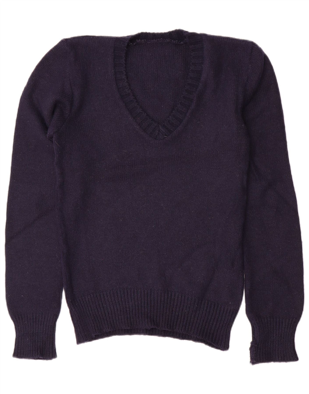 VINTAGE Dame V-hals sweater UK 10 Small Navy Blue