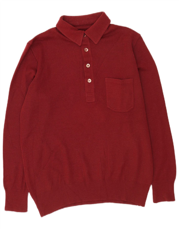 Vintage Herre Polo Neck Jumper Sweater Medium Burgundy