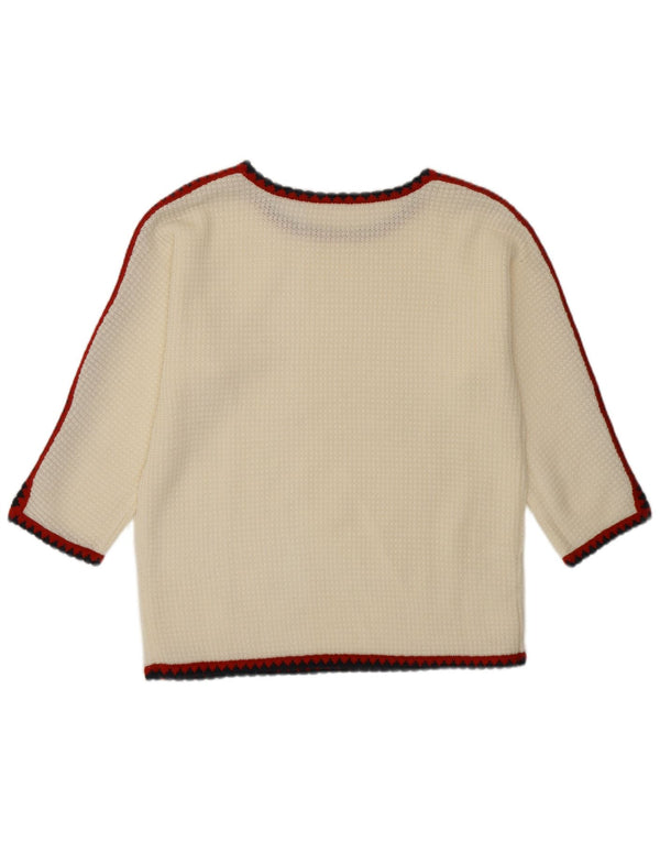 VINTAGE Dame 3/4-ærmet bådhalstrøje DK 16 Stor hvid