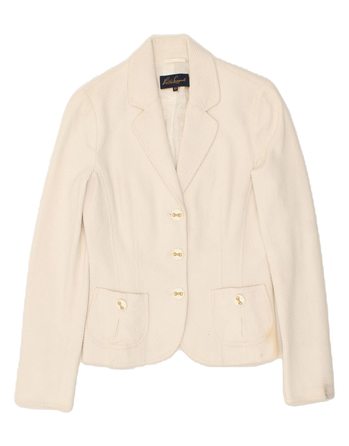 LUISA SPAGNOLI Womens 3 Button Blazer Jacket IT 40 Small Off White Cotton Vintage Luisa Spagnoli and Second-Hand Luisa Spagnoli from Messina Hembry 