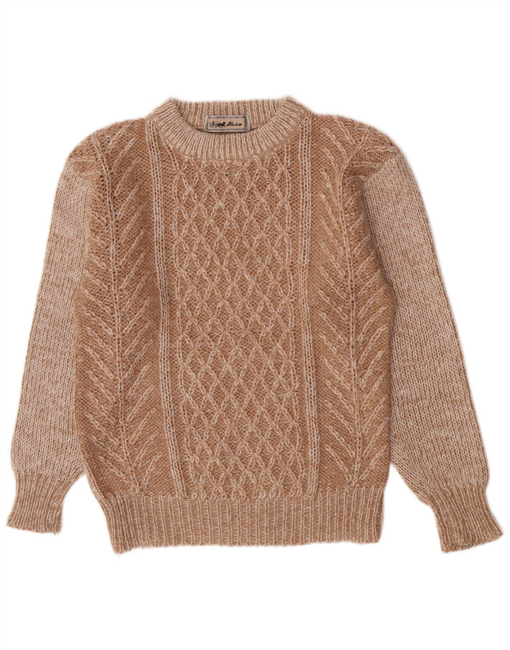 Vintage Herre Regular Fit Crew Neck Jumper Sweater Medium Brun Geometrisk