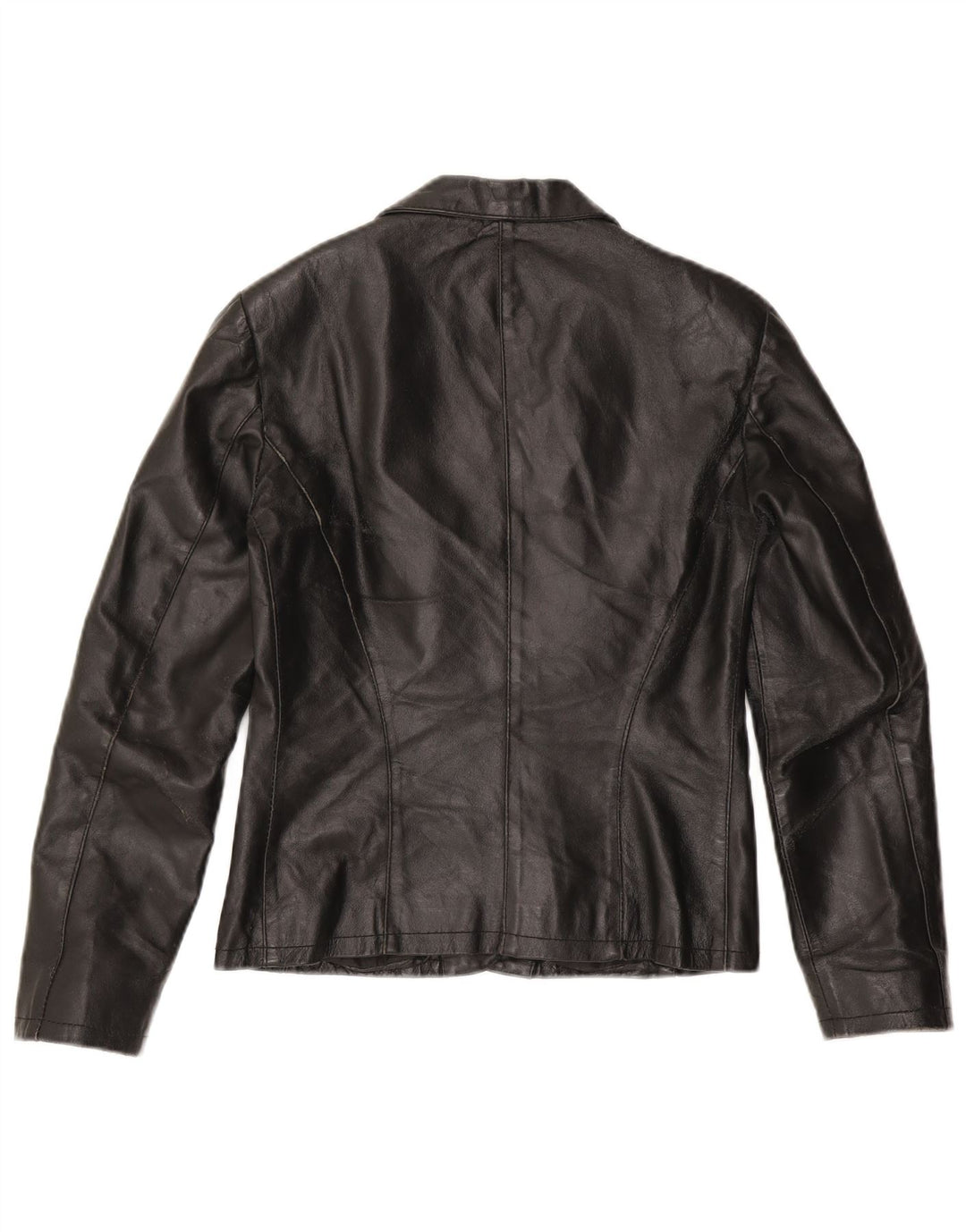 Sasch Dame 2 Button Læder Blazer Jacket UK 10 Small Black Læder