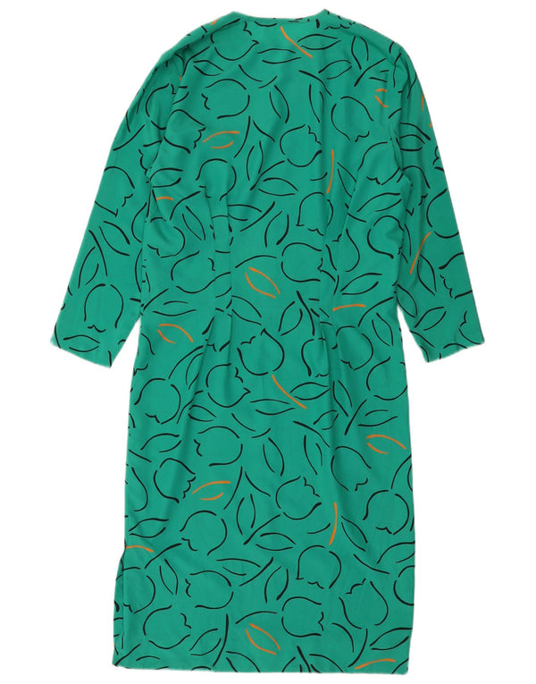 Vintage Dame Langærmet Maxi Kjole UK 14 Medium Grøn Geometrisk