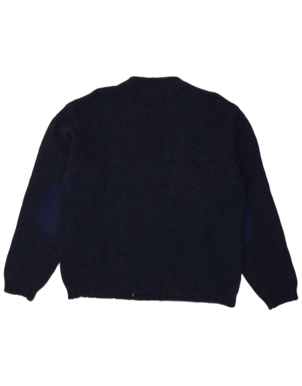 Benetton Herre Crew Neck Jumper Sweater Large Navy Blue Argyle/Diamond