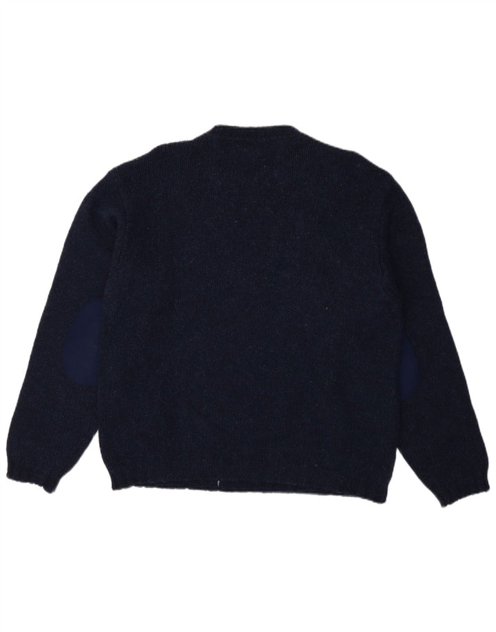 Benetton Herre Crew Neck Jumper Sweater Large Navy Blue Argyle/Diamond