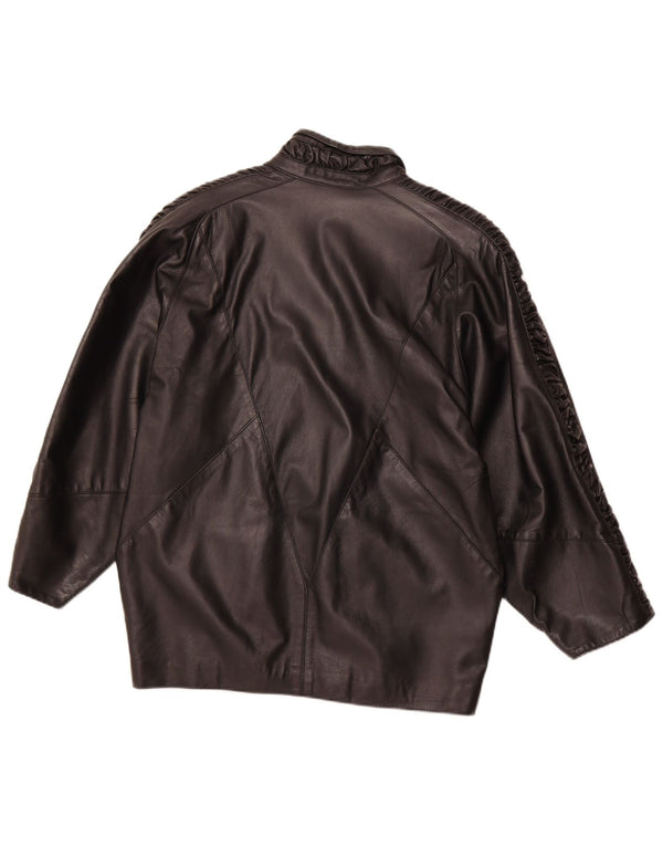 VINTAGE dobbeltradet læderjakke til kvinder UK 16 Stor sort læder