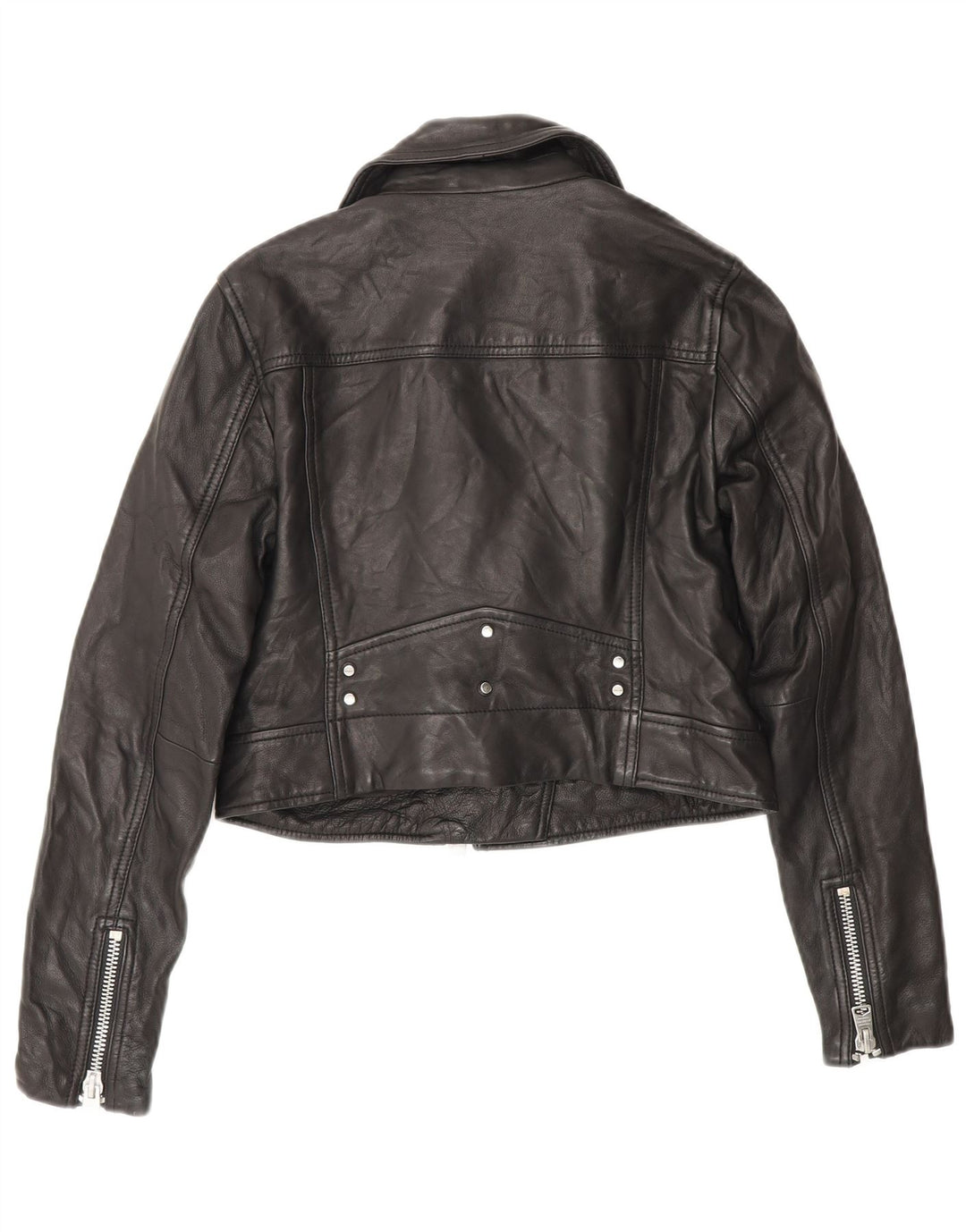 All Saints Dame Crop Læder Biker Jacket UK 4 XS Sort Læder